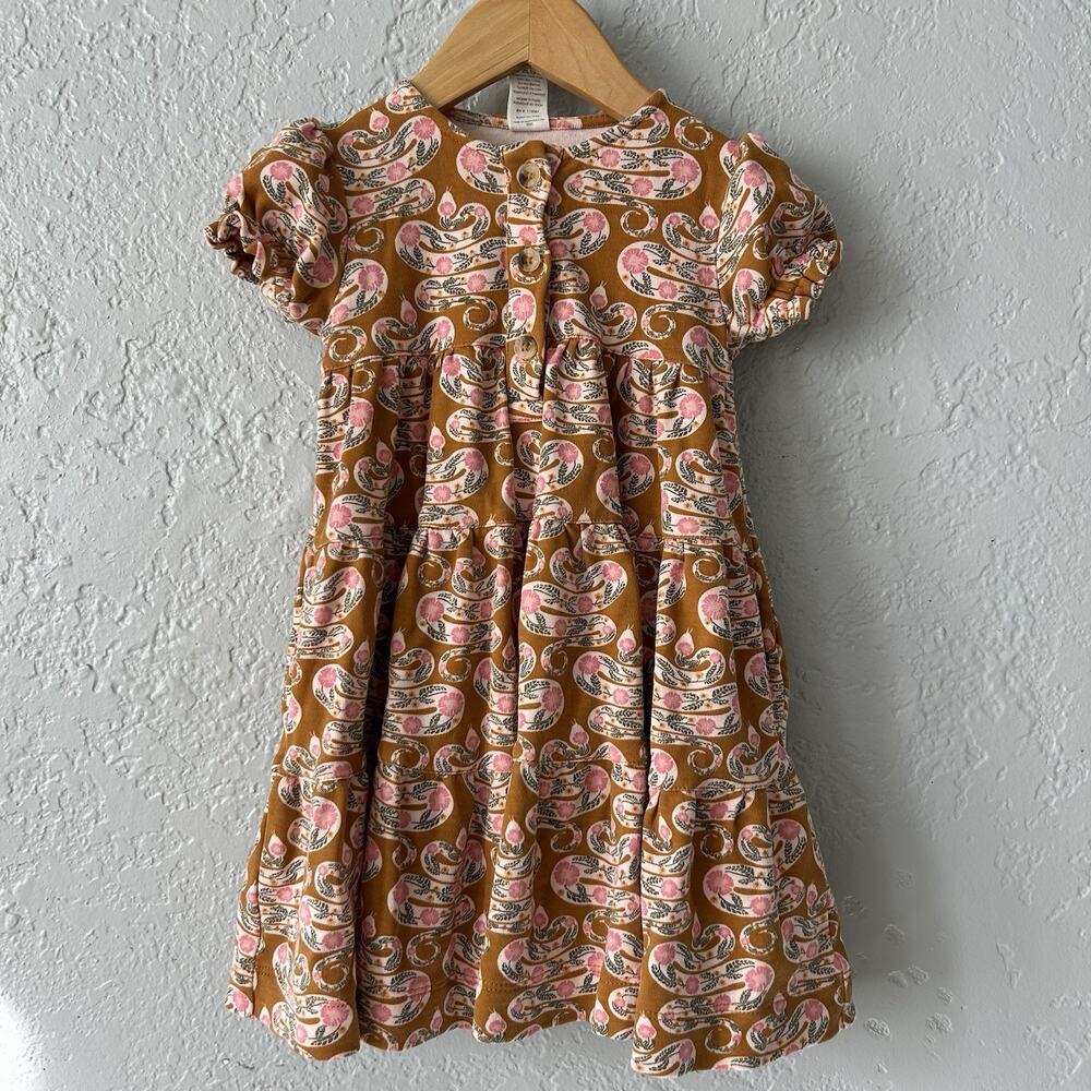 Kate Quinn Girls Prairie Dress 12-18 Short Sleeve Pink Snake Cotton Interlock